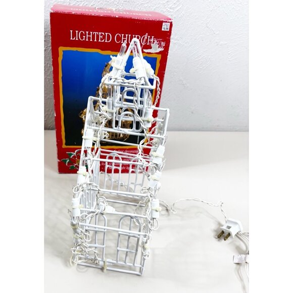 VTG 12" Wire Lighted Church 35 White Lights Christmas Decor Works! New Old Stock - Picture 3 of 4